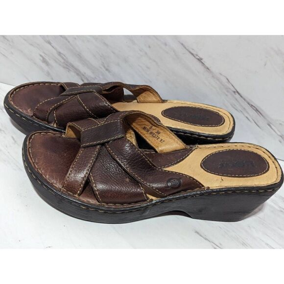 Born Women's Brown Leather Slip-On Slide 2.5" Wedge Sandal Size 8 - Picture 5 of 7